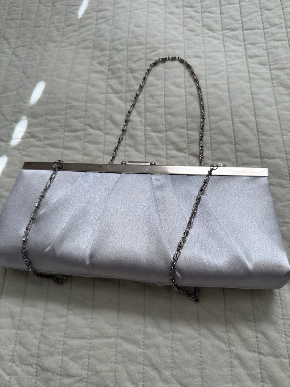 Jessica McClintock Silver Metallic Evening Clutch with Chain - Picture 4 of 5